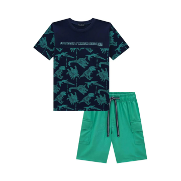 Camiseta Mc  Marinho e Bermuda Verde Lucboo