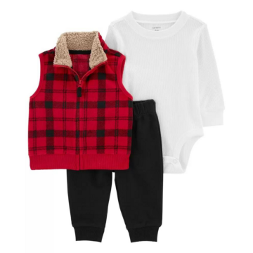 Conjunto Fleece Carter's 3 Peças Vermelho Xadrez