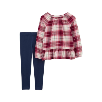Conjunto Carter's com blusa de flanela xadrez e legging