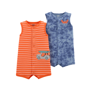 Kit Romper azul/laranja Regata 12m