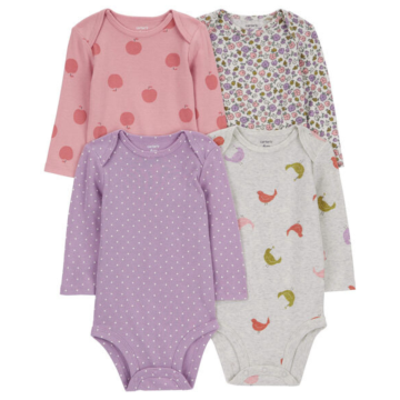 Kit body ML maçã pássaros poá e floral multicor Carter's