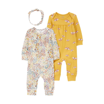 Kit macacão bebê 2 peças com faixa de cabelo multicor Carter's