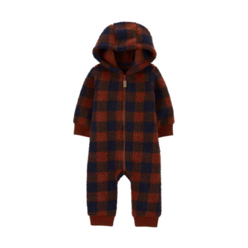 Macacão Sherpa Xadrez Marrom Bebê 12M Carter's