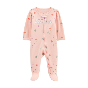Macacão bebê com pezinho floral rosa Carter's 6M