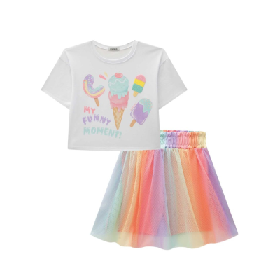 Conj Blusa Boxy Over e Saia em Tela 83459